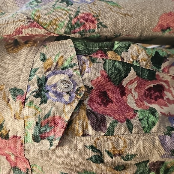 Floral Pink/Green Cotton-Blend, Fitted, Jean Jacket, Bangkadesh, Size Medium - Picture 5 of 15